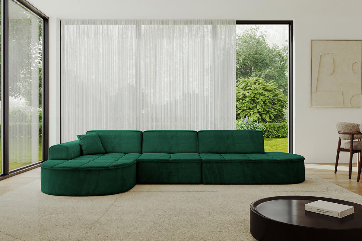 ECKSOFA Ottomane Links TARO-L2 - 328x171x79,5 cm Dunkelgrün - Grün, Holzwerkstoff/Textil (328/171cm) - ALTDECOR