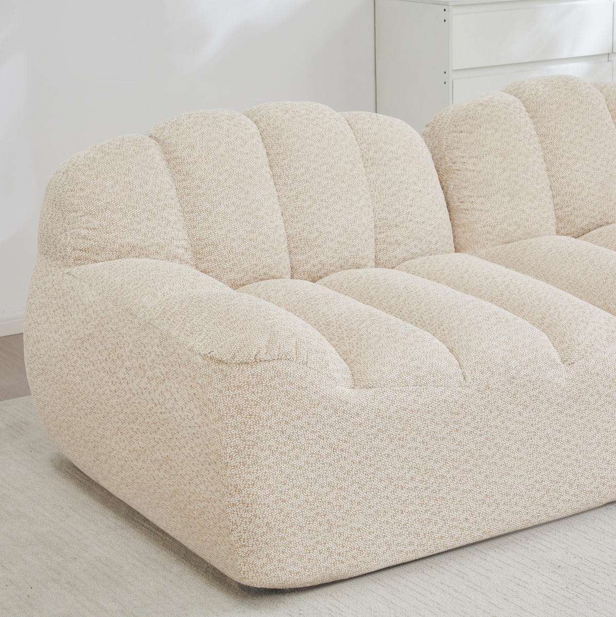 SOFA modular 3-Sitzer mit Ottoman L-Form Beige White - Beige, Kunststoff (165/288cm) - Meubliv
