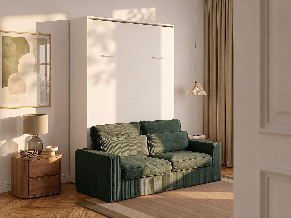 SCHRANKBETT - 2 Personen - holz - weiß Beganio - Weiß, Holz/Metall (140/200cm) - Vente-Unique