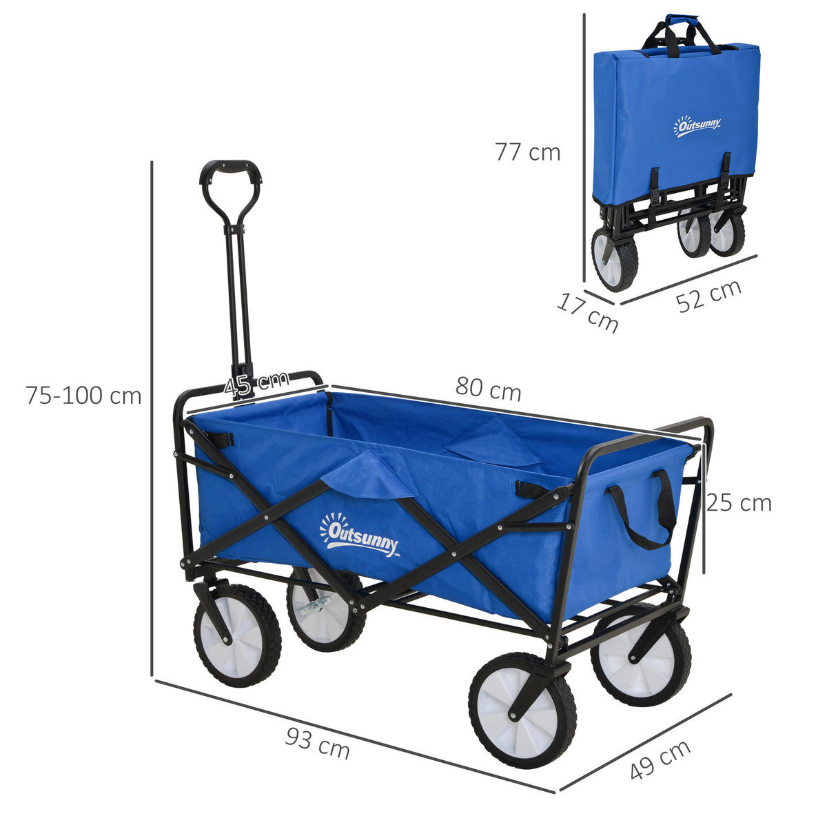 BOLLERWAGEN klappbar 93x49x75 cm Oxford - Dunkelblau, Metall (93/100/49cm) - Fortuna Lai