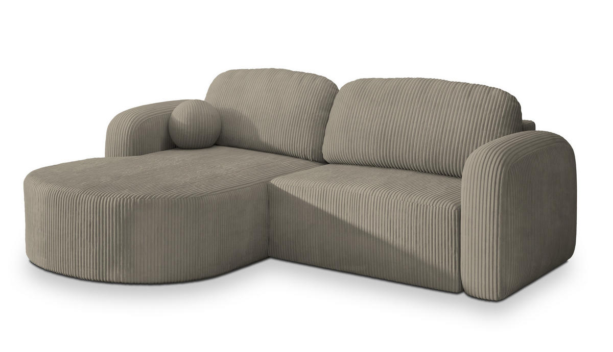 ECKSOFA AMILIA P L-S Beige Kordstoff mit Schlaffunktion - Beige, Holz (263/174cm) - MASSENO
