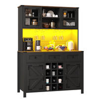 BUFFETSCHRANK 120/40/170 cm mit LED-Beleuchtung, Steckdosenleiste, USB und Weinregal aus MDF und Glas, Schwarz - Schwarz, Holzwerkstoff (120/170/40cm) - Redom