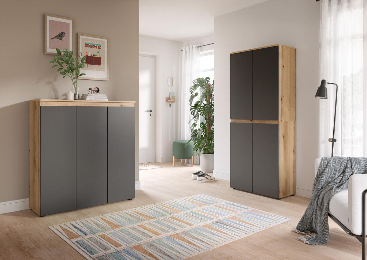 UNIVERSALSCHRANK SCARPA 2-tlg. (B/H/T: ca. 190/175/37 cm) in Evoke Oak Nachbildung/anthrazit - Eichefarben, Holzwerkstoff (190/175/37cm)