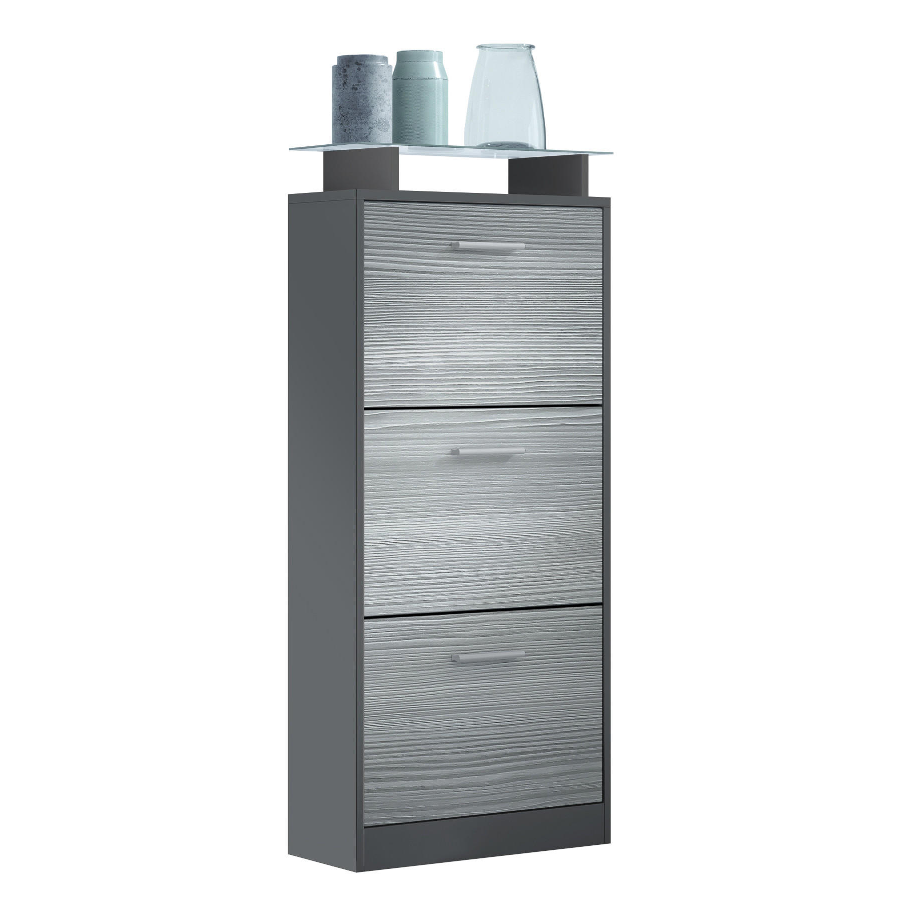 SCHUHSCHRANK Lavia Front in Avola-Anthrazit - Anthrazit, Holzwerkstoff (46/128/23cm) - Vladon