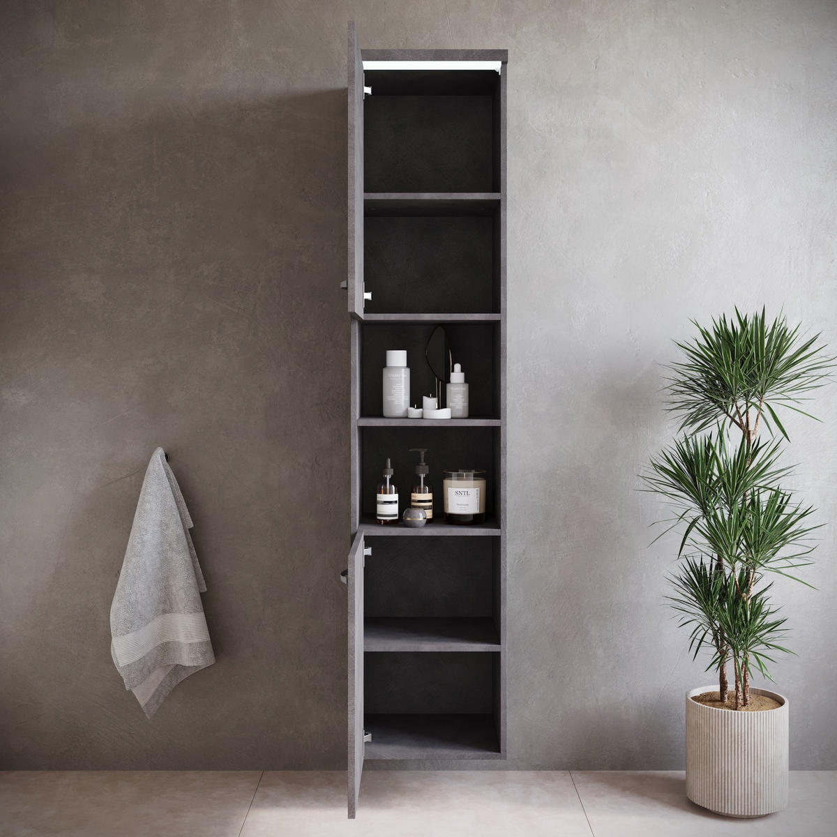 BADEZIMMERSCHRANK Paso mit 2 Türen Dunkel Grau - 35 x 35 x 160 cm - Grau, Holz (35/160/35cm) - Badplaats