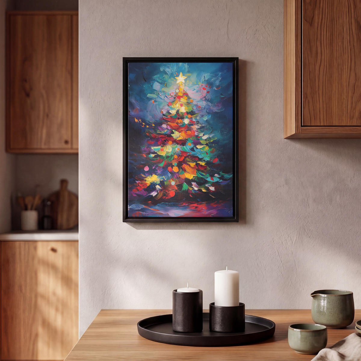 LEINWAND Bilder mit Rahmen - Weihnachtsbaum - Weihnachten - Abstrakt - Farbenfroh - 20x30 - Multicolor, Textil (20/30cm) - MuchoWow