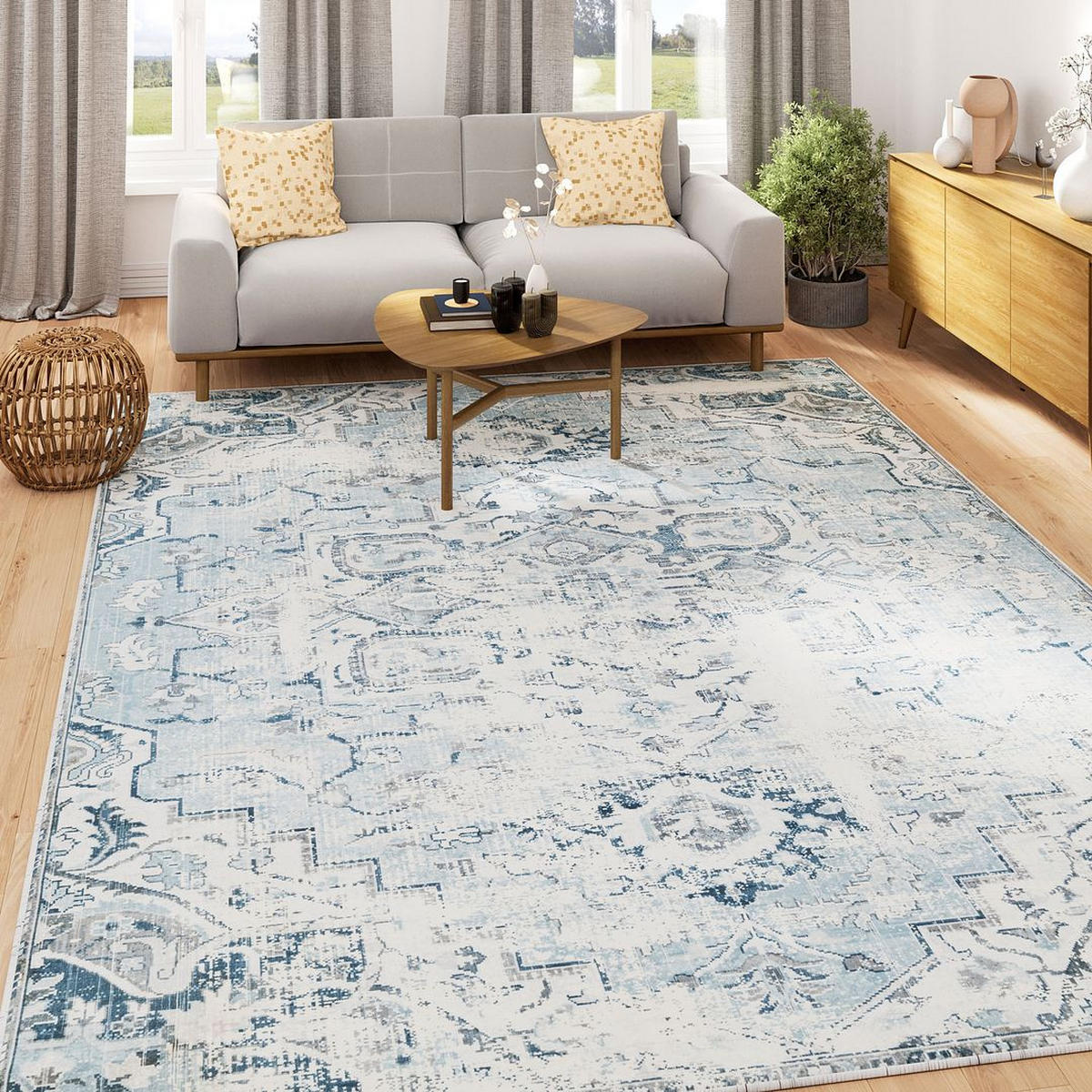 TEPPICH WASCHBAR Verona Evie Beige - Blau, Textil (119/170cm) - Kukoon Rugs