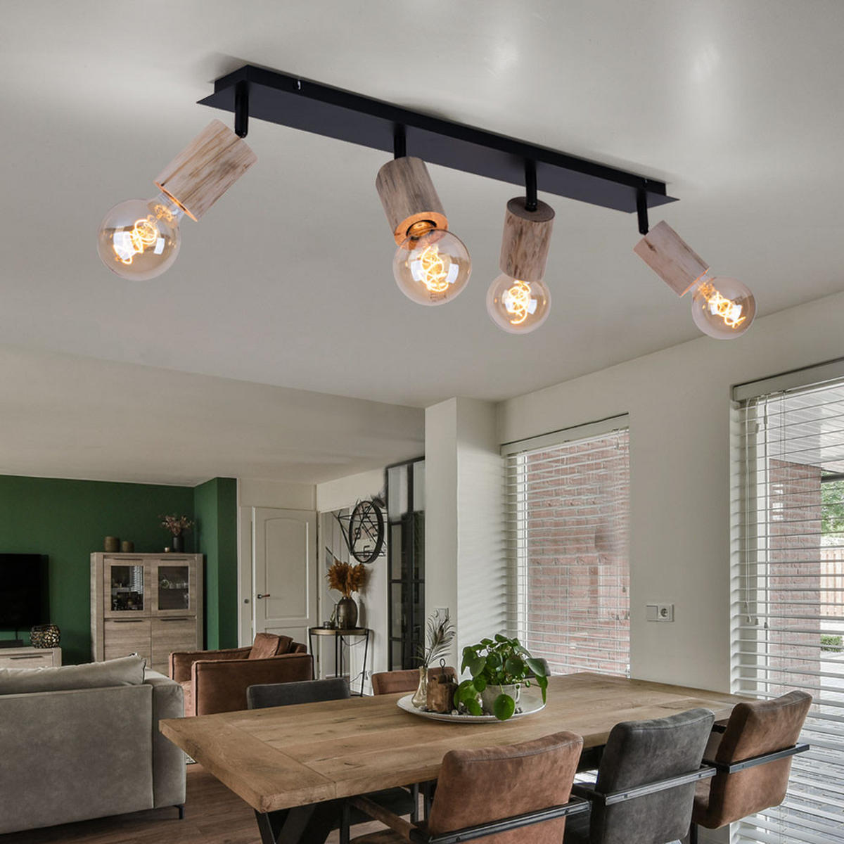 DECKENLEUCHTE Holz Schwarz Matt - Schwarz, Holz (80/10/18cm) - Globo Lighting