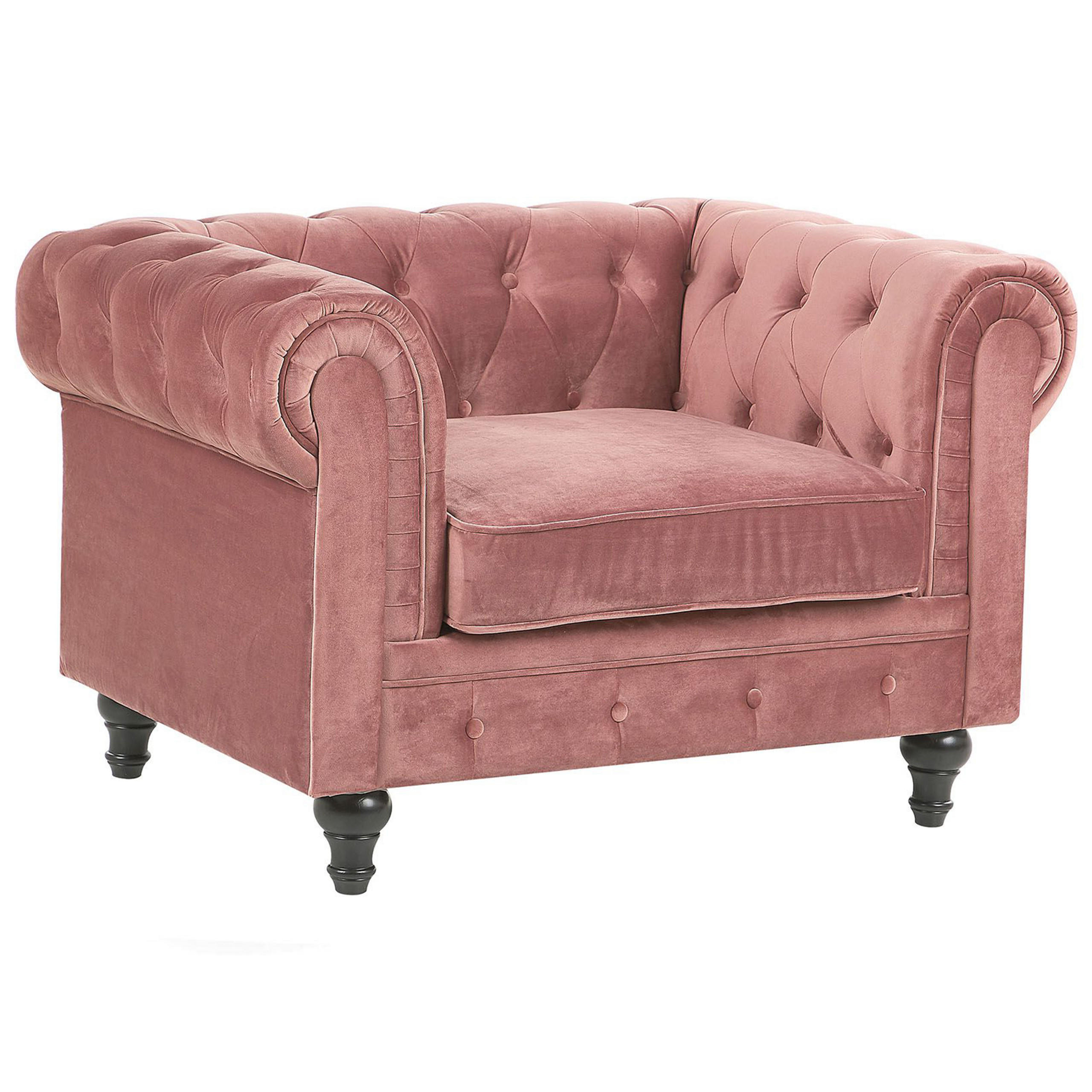SESSEL Samtstoff rosa Rautenmuster Chesterfield - Pink, Textil (110/70/75cm) - Beliani