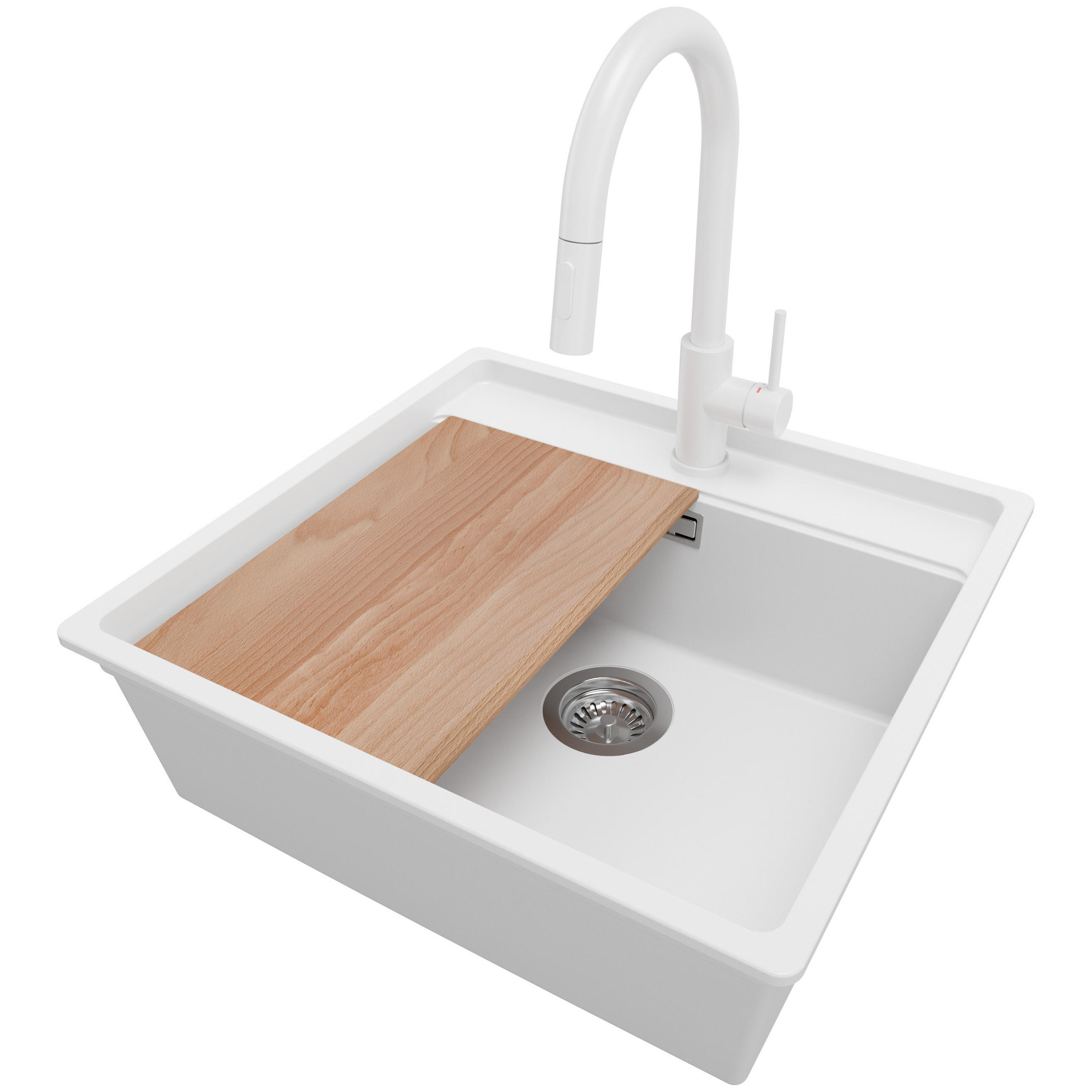 Primagran Granitspüle Weiß, Chrom, Weiß, Beige 56x20x53 cm
