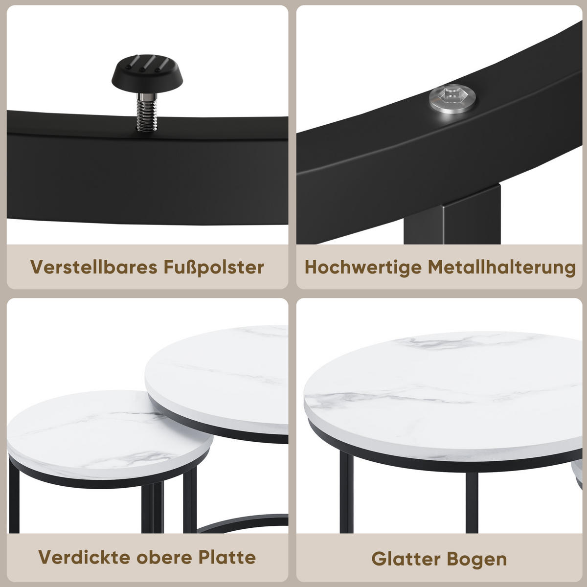COUCHTISCH-SET 60/60/45 cm & 40/40/40 cm in Weiß mit Metallgestell, 2-teilig - Weiß, Holzwerkstoff (60/60/45cm) - Flora Grace
