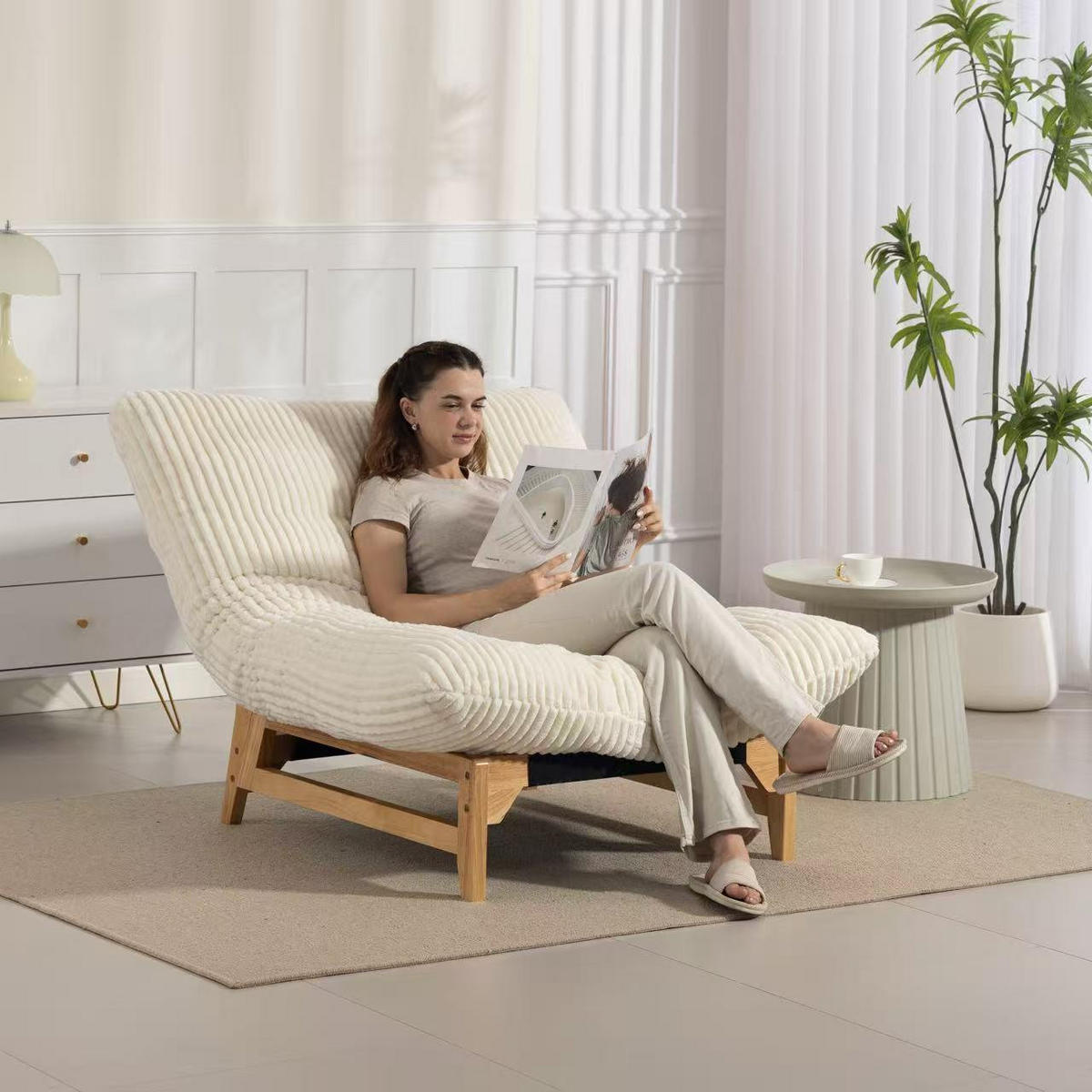 LIEGE Relaxsessel,Loveseat,Sitzsack,Cordstoff,Beige - Beige, Textil (74/60/110cm) - LVHOM