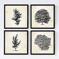 POSTER Set mit 4 Bädern Bäume variierten Jahrgang Hintergrund 30x30 cm Rahmenlos - Klar, Papier (30/3cm) - Nacnic