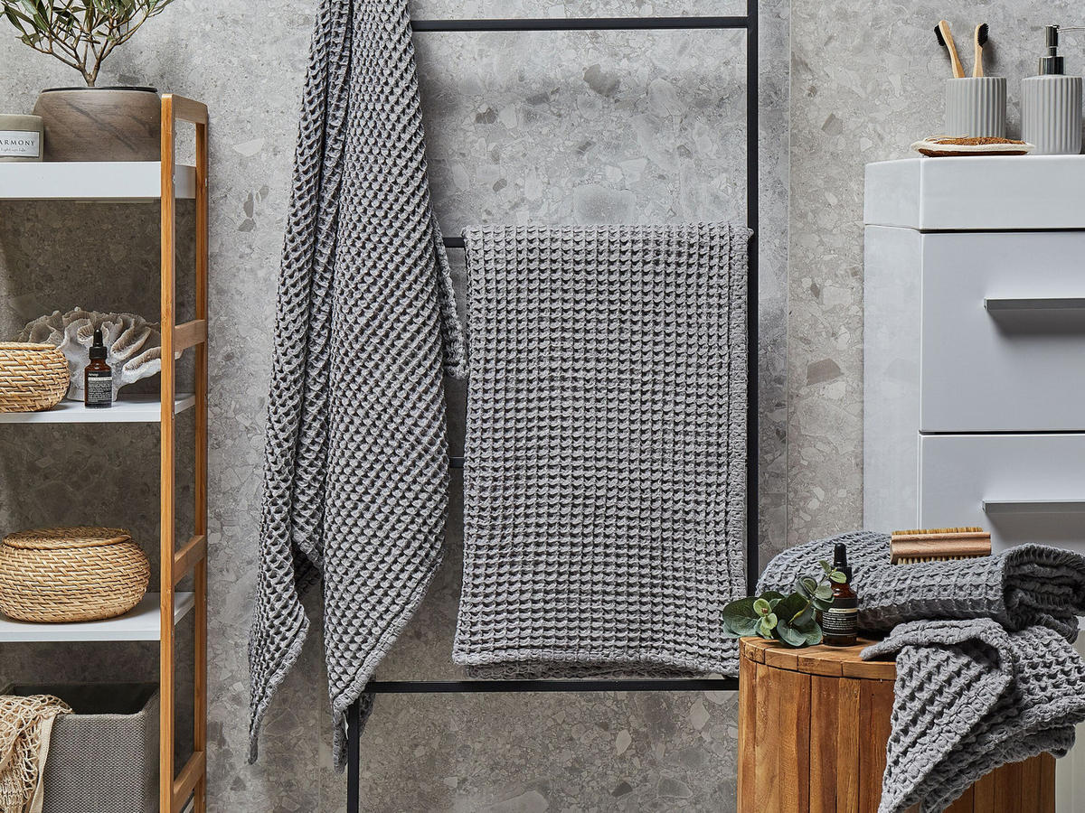 BADEHANDTUCH 4-teilig Grau Areora - Grau, Textil (100/150cm) - Beliani
