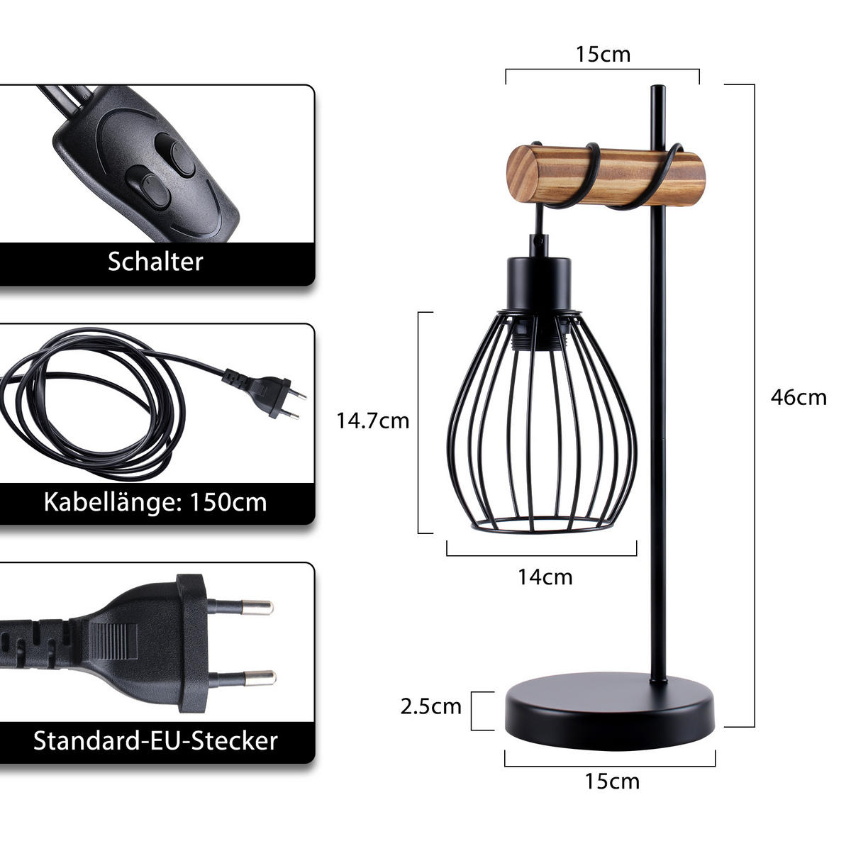 TISCHLEUCHTE Blinkio Schwarz 15/46/15 cm - Schwarz, Metall (15/15/46cm) - ZMH
