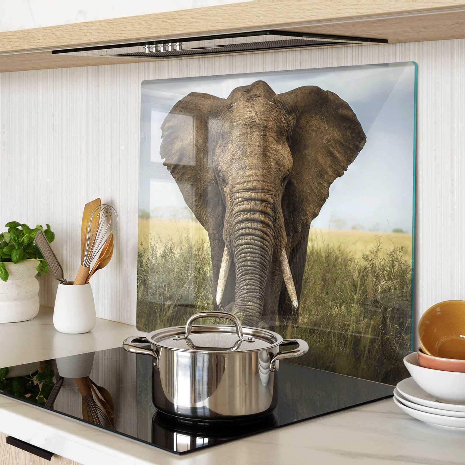 GLASPLATTE 60x52 cm Elefantensavanne - Braun, Glas (60/0.4/52cm) - TULUP