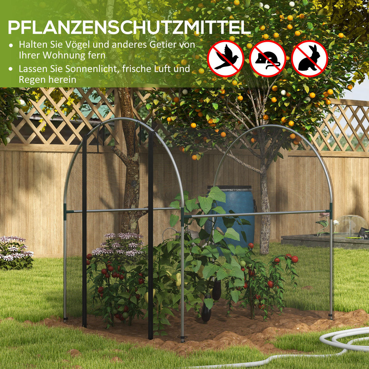 INSEKTENSCHUTZNETZ 1,2 x 1,5 m, für Garten, Balkon, HDPE, Schwarz - Schwarz, Metall (120/146/150cm) - Outsunny