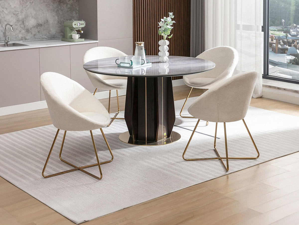 STUHL 2er-Set - Bouclé-Stoff & goldfarbenes Metall - Weiß - BURBAN - Weiß, Textil (70/83/57.5cm) - Vente-Unique