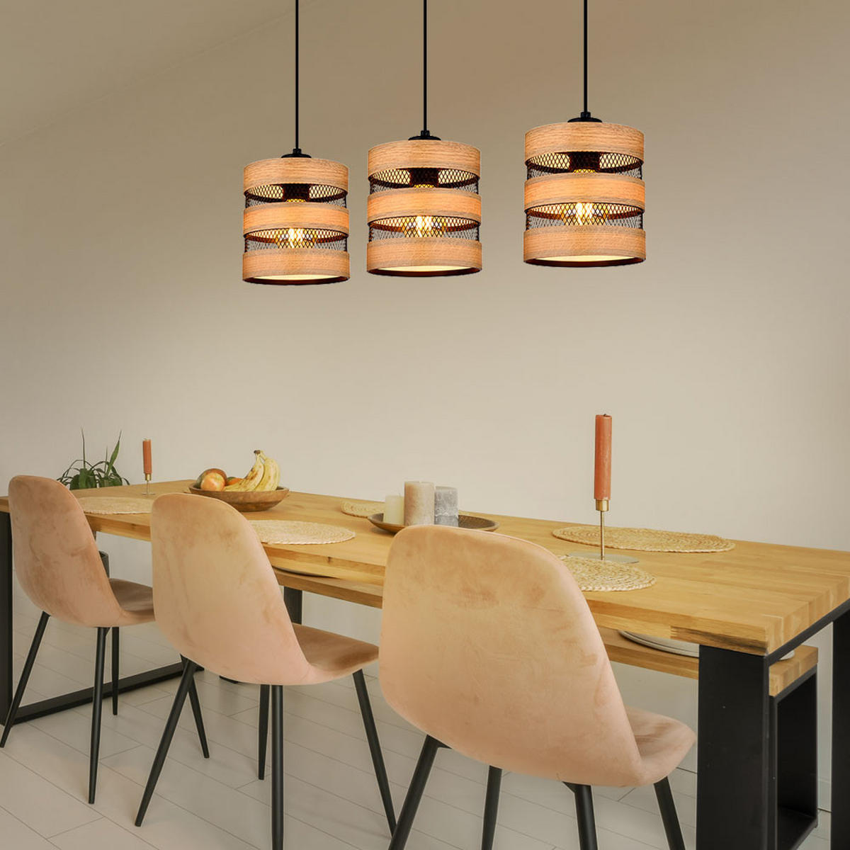 LED HÄNGELEUCHTE SOENI Braun Holz Metall - Braun, Metall (75/18/120cm) - Globo Lighting