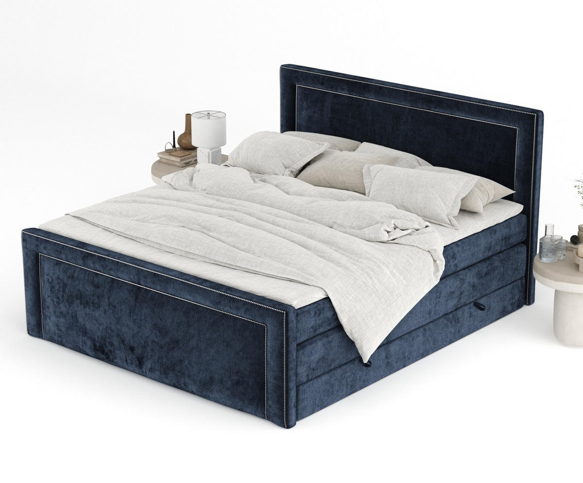 BOXSPRINGBETT Luxora Marineblau 180/200 cm - Schwarz/Dunkelblau, Holz/Holzwerkstoff (180/200cm) - Maison de Reve