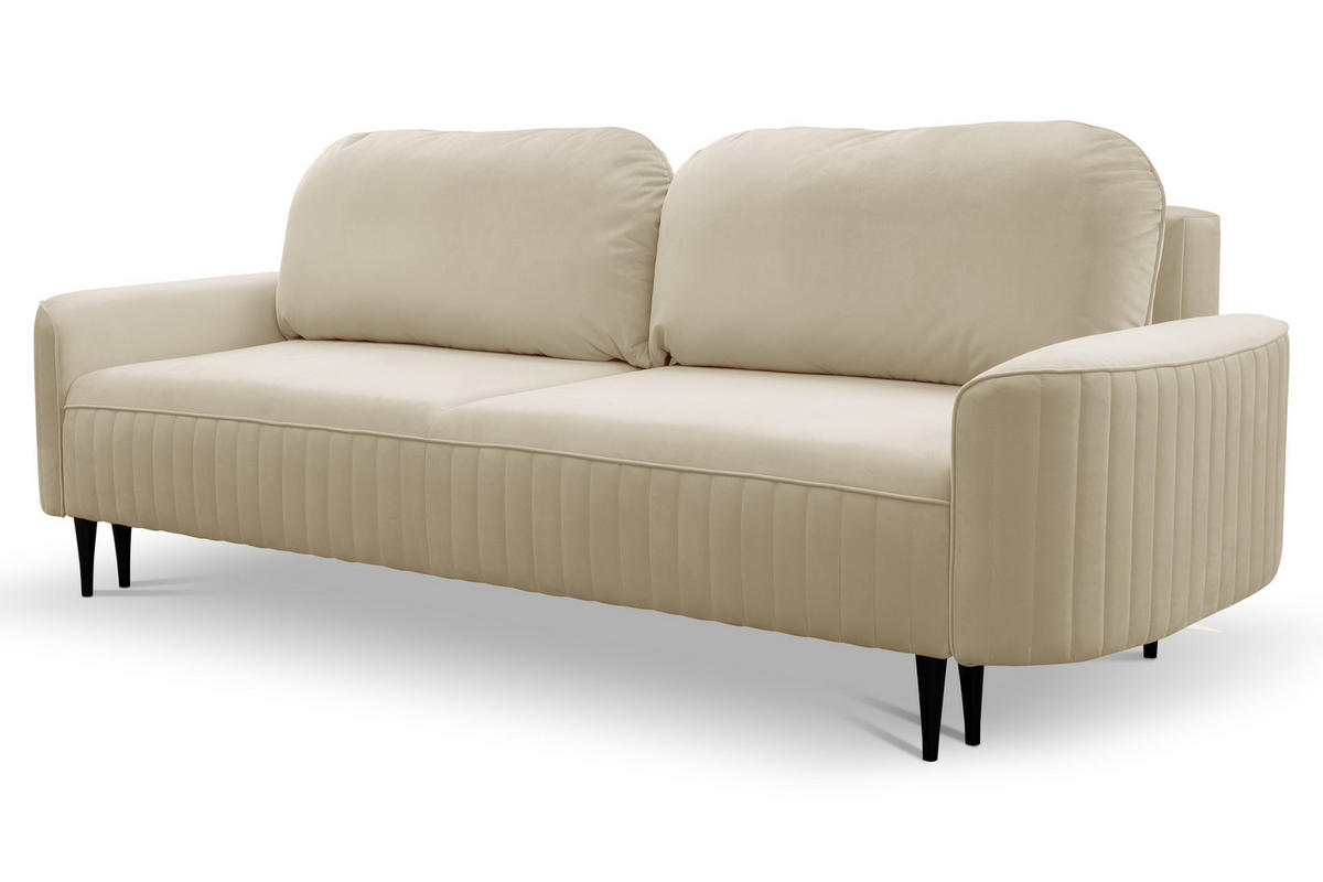 BETTSOFA FILO Beige Velours-Stoff mit Schlaffunktion - Beige, Holz (244/92/102cm) - MASSENO