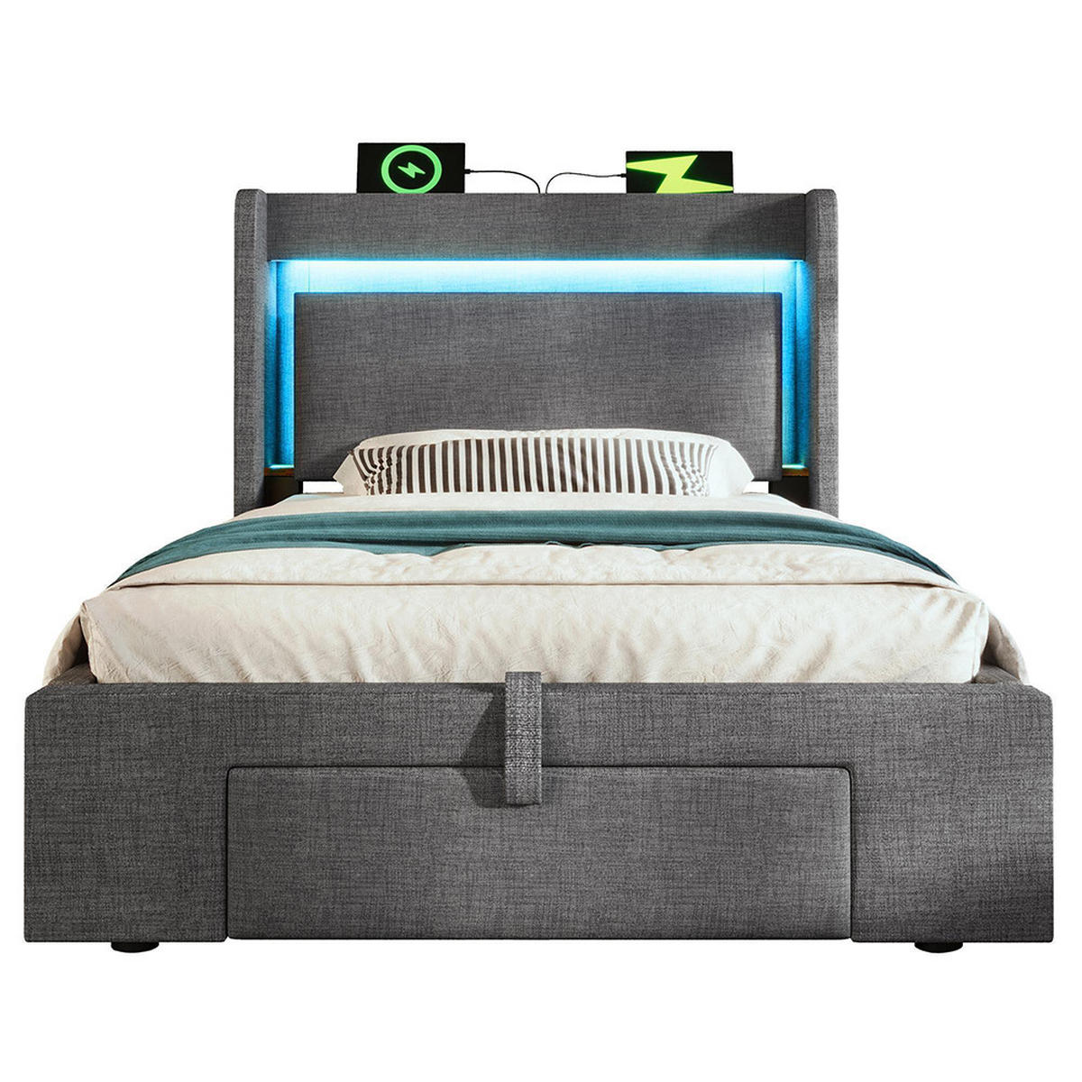 POLSTERBETT 90x200 cm Mit Matratze,Leinen in Grau - Grau, Textil (90/200cm)