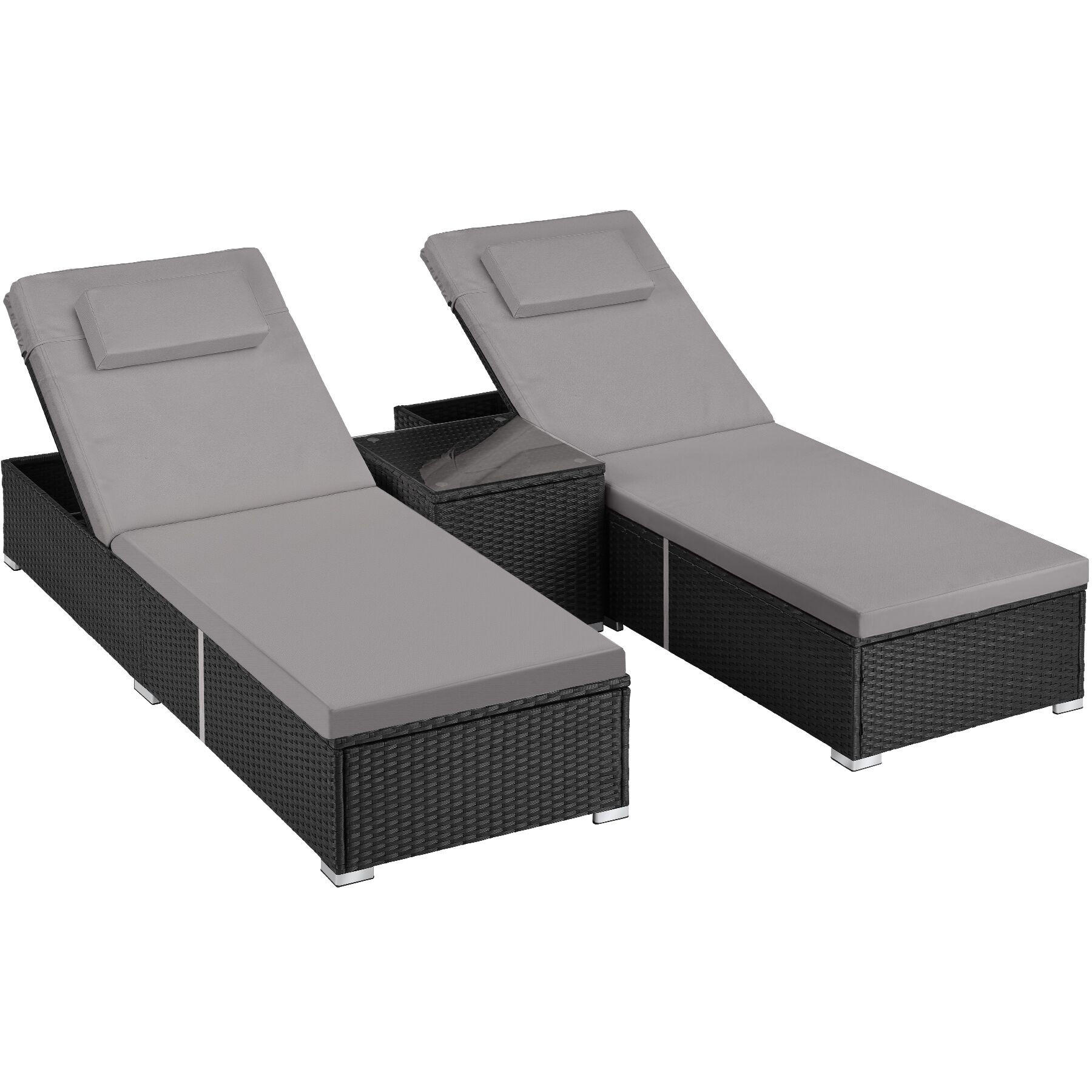 RATTAN-DOPPELLIEGE Carbonera, Belastbarkeit je 200 kg, schwarz - Schwarz, Kunststoff (62/36/196cm) - tectake