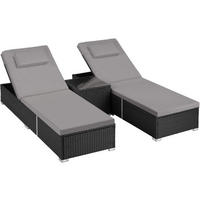 RATTAN-DOPPELLIEGE Carbonera, Belastbarkeit je 200 kg, schwarz - Schwarz, Kunststoff (62/36/196cm) - tectake