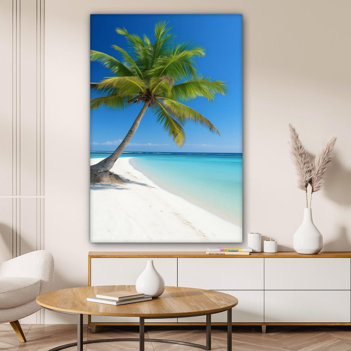 LEINWANDBILD Strand - Palme - Tropisch - Meer Deko XXL 80x120 cm - Grün, Textil (80/120cm) - MuchoWow