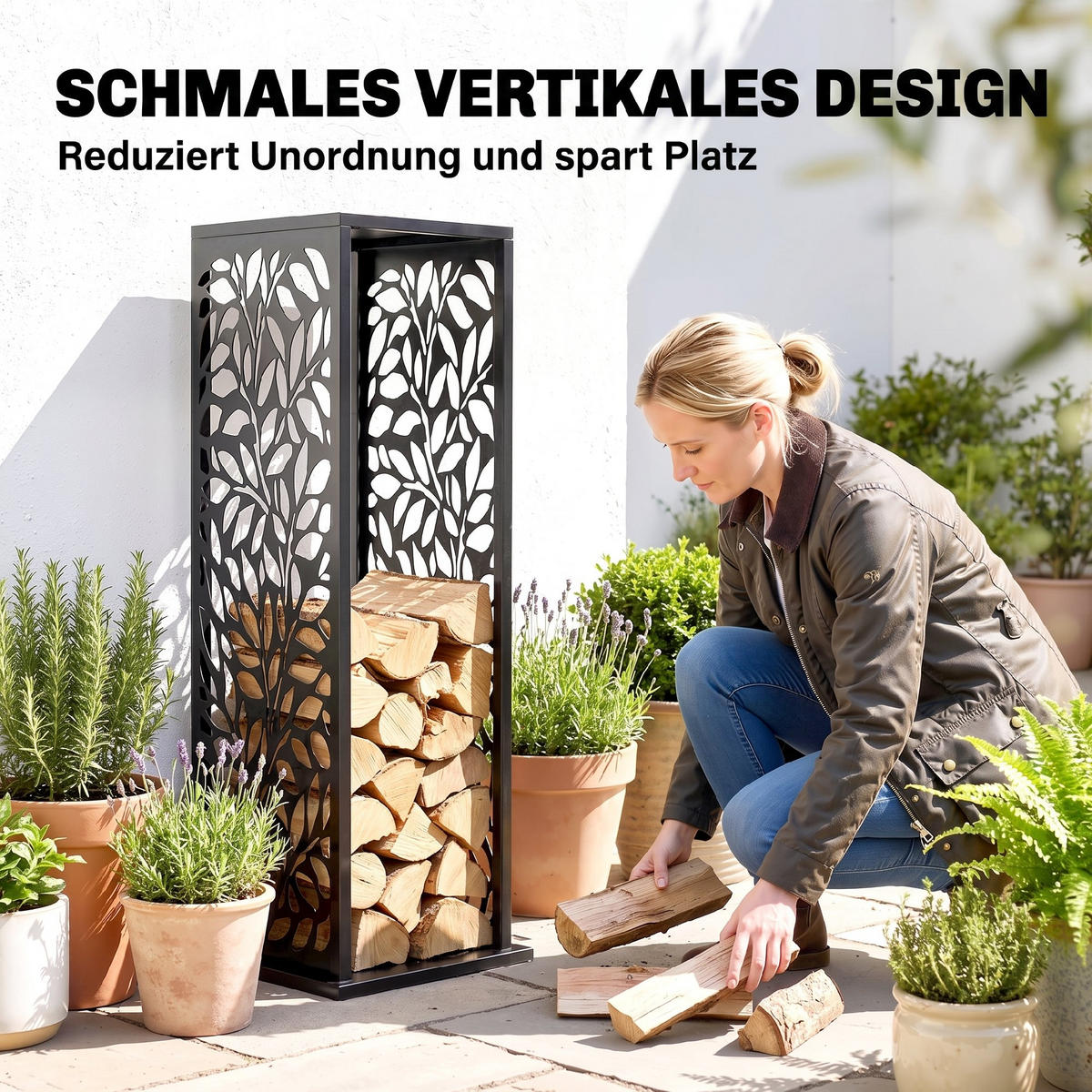 BRENNHOLZREGAL Verzinkter Stahl Schwarz - Schwarz, Metall (38/112/38cm) - Outsunny