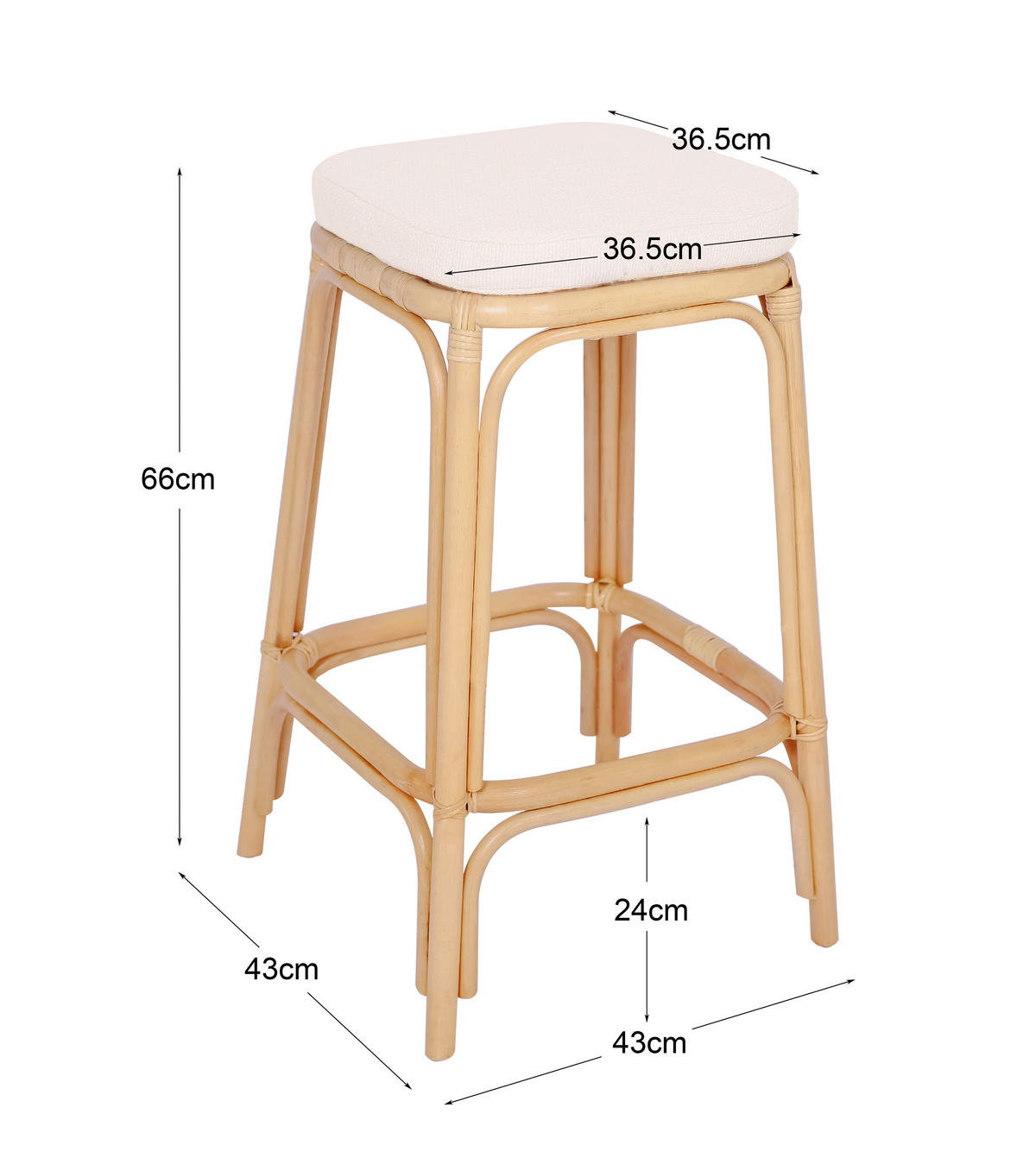 BARHOCKER 2er-Set Rattan Beige - Beige, Holz (43/66/43cm) - Nordlys