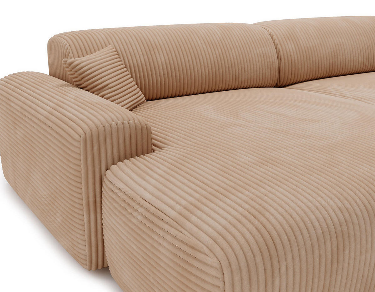 ECKSOFA mit Longchair - Cord - Hellbraun/Schwarz, Kunststoff/Textil (284/178cm) - home24