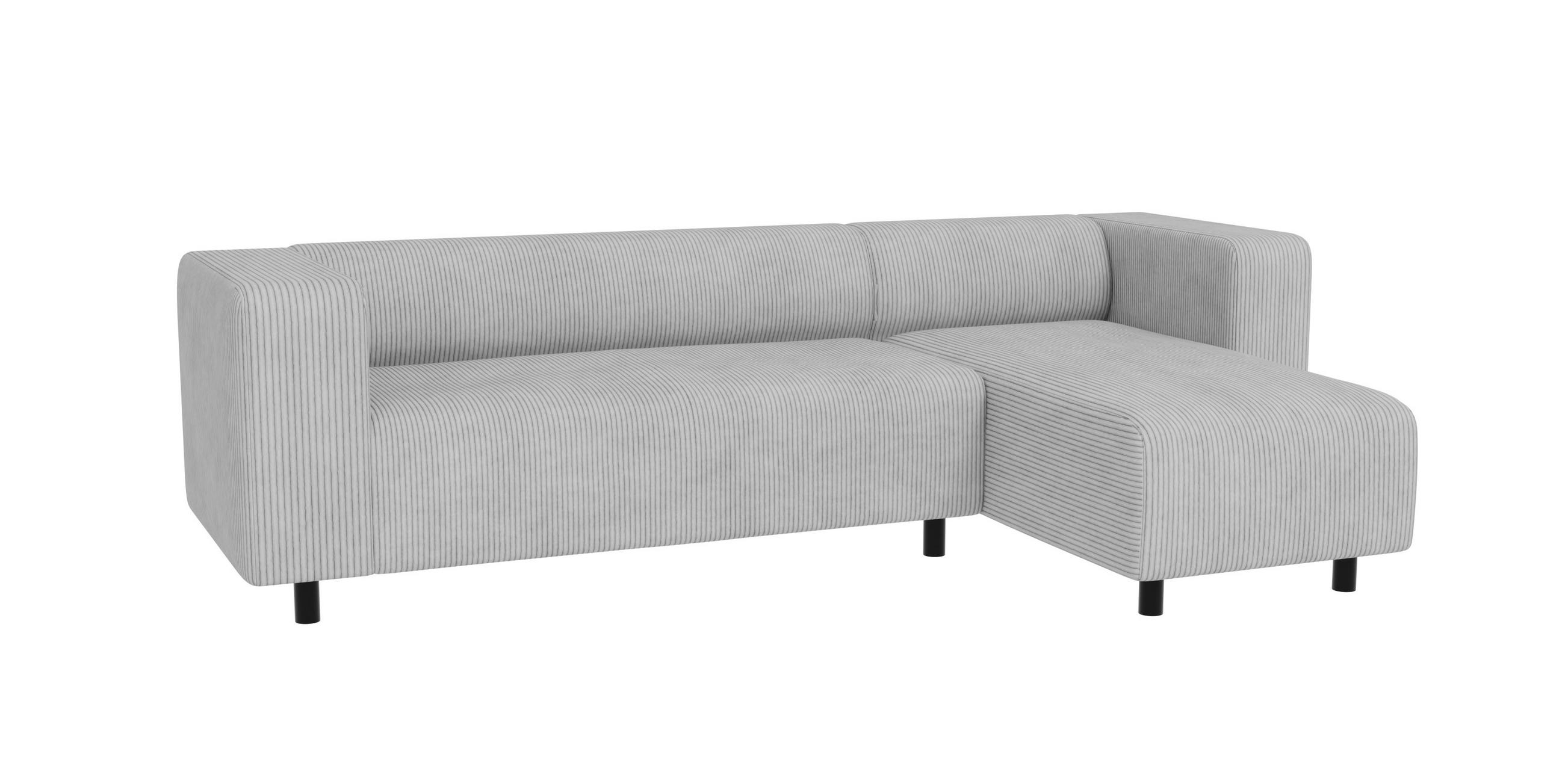 ECKSOFA Tove Hellgrau Cord - Ottomane rechts - Hellgrau/Schwarz, Holz/Kunststoff (240/142cm) - S-Style Möbel