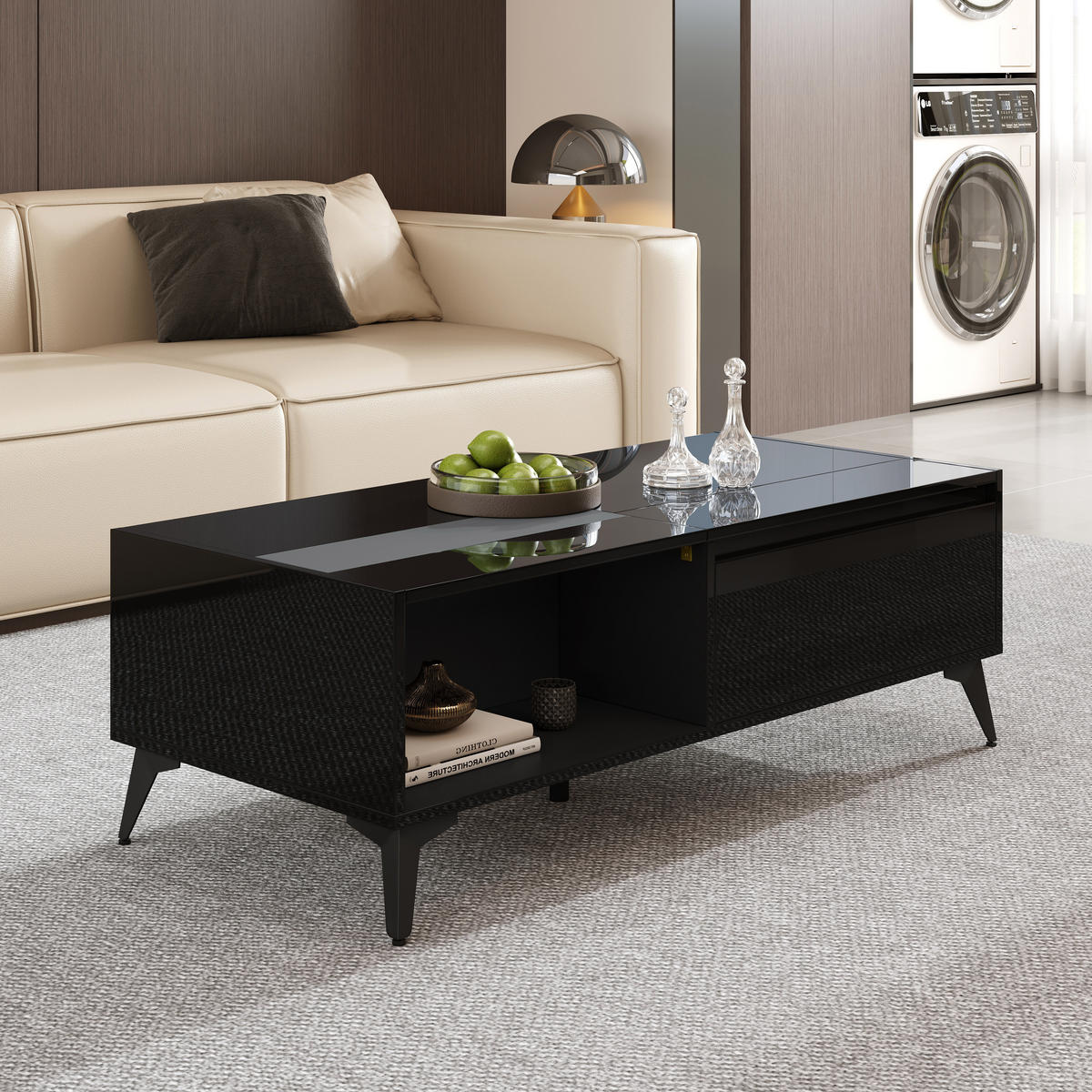 COUCHTISCH höhenverstellbar 110x50x48 cm schwarz - Schwarz, Holzwerkstoff (50/110/48cm) - LEBENLANG