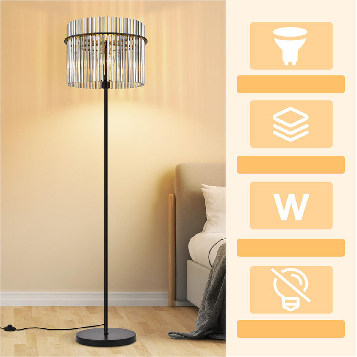 STEHLAMPE BÜNDE Ⅲ 38/26/154 cm - Schwarz, Metall (38/26/154cm) - Nettlife