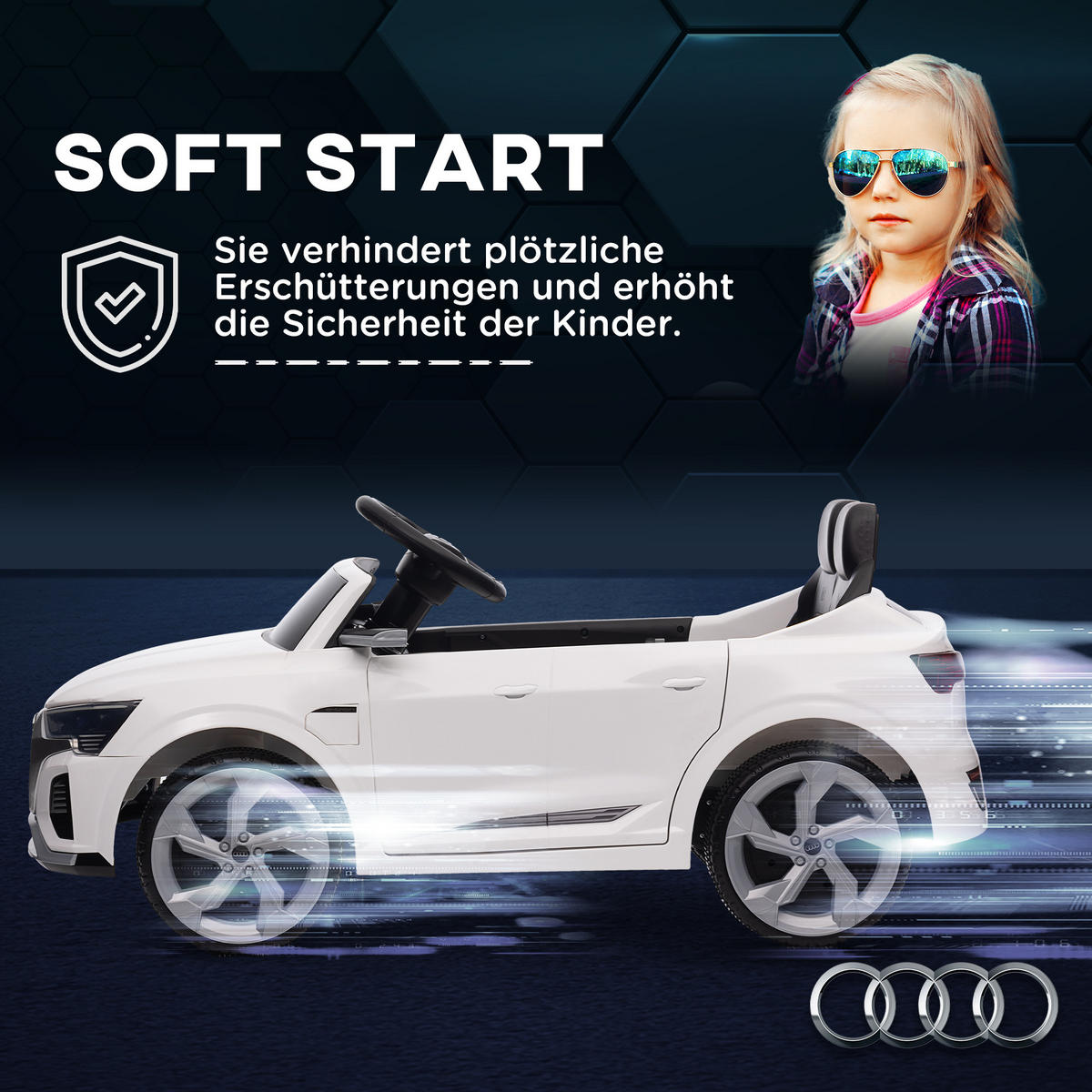 KINDER Elektroauto, Weiß, Kunststoff, Metall, 98cm x 49,5cm x 43cm - Weiß, Kunststoff (98/49.5/43cm) - AIYAPLAY
