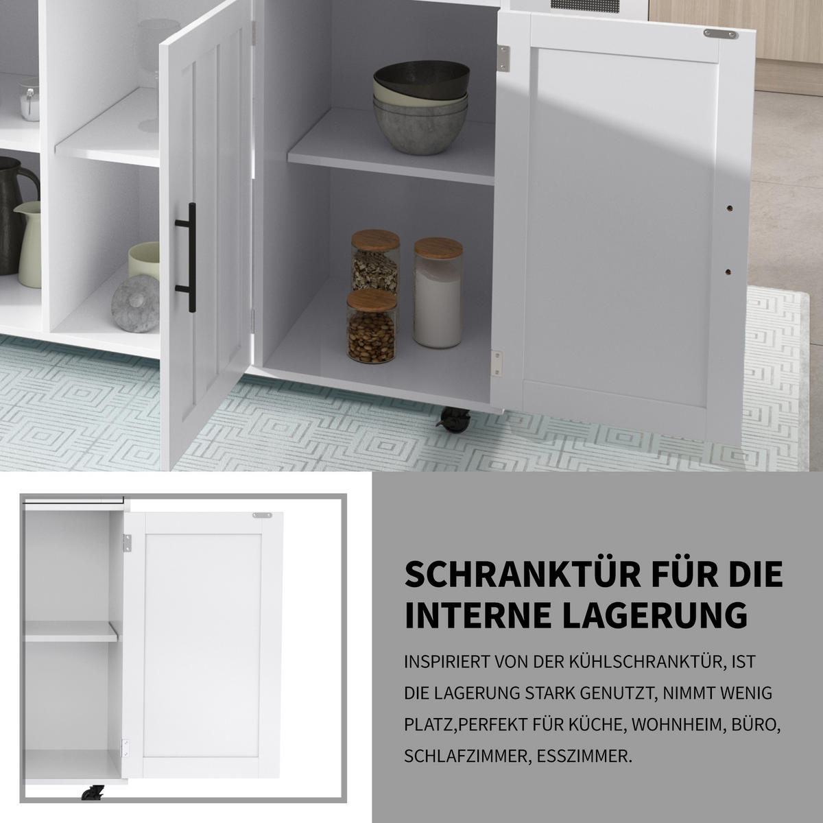 KÜCHENINSEL Weiß 129 cm mit Klappplatte, 2 Schubladen & Rollen - Multicolor, Holz (46/91.5/129cm) - SHOPENTRA