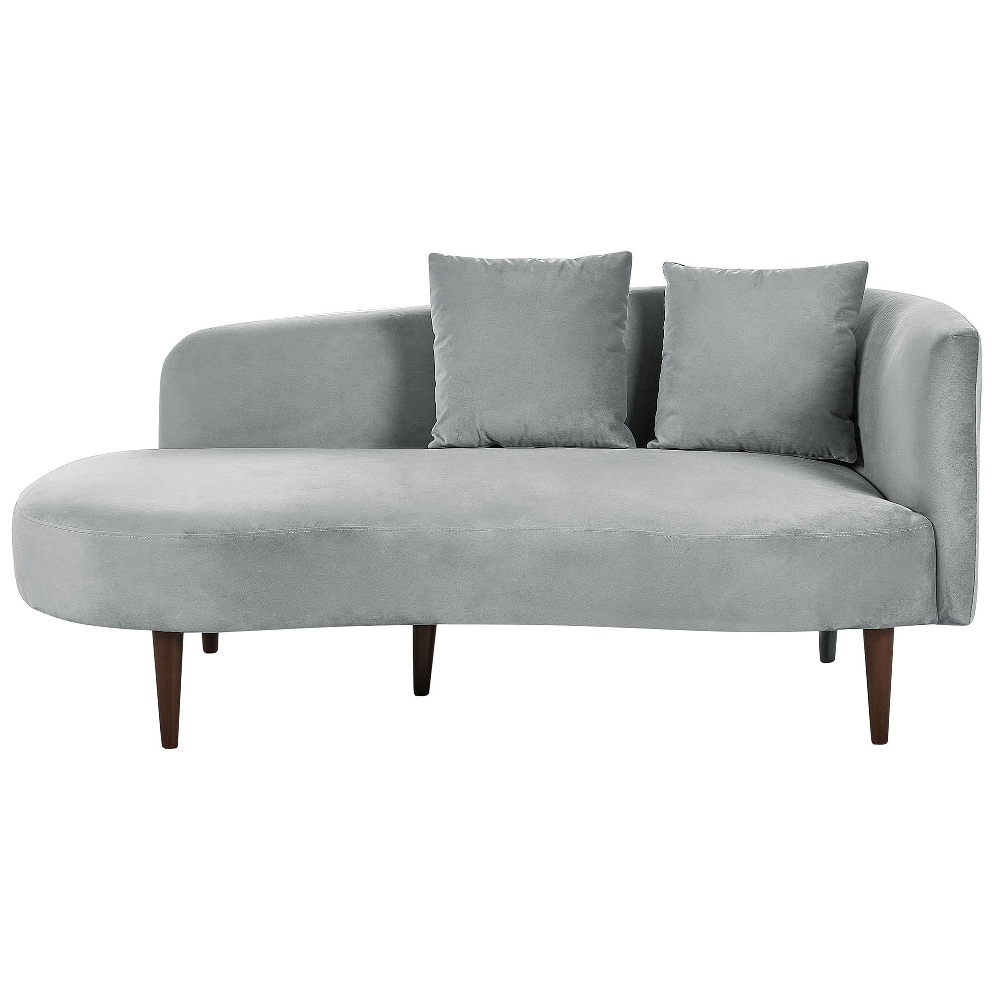 CHAISELONGUE Samtstoff hellgrau rechtsseitig Chaumont - Dunkelbraun/Grau, Textil (168/75/74cm) - Beliani