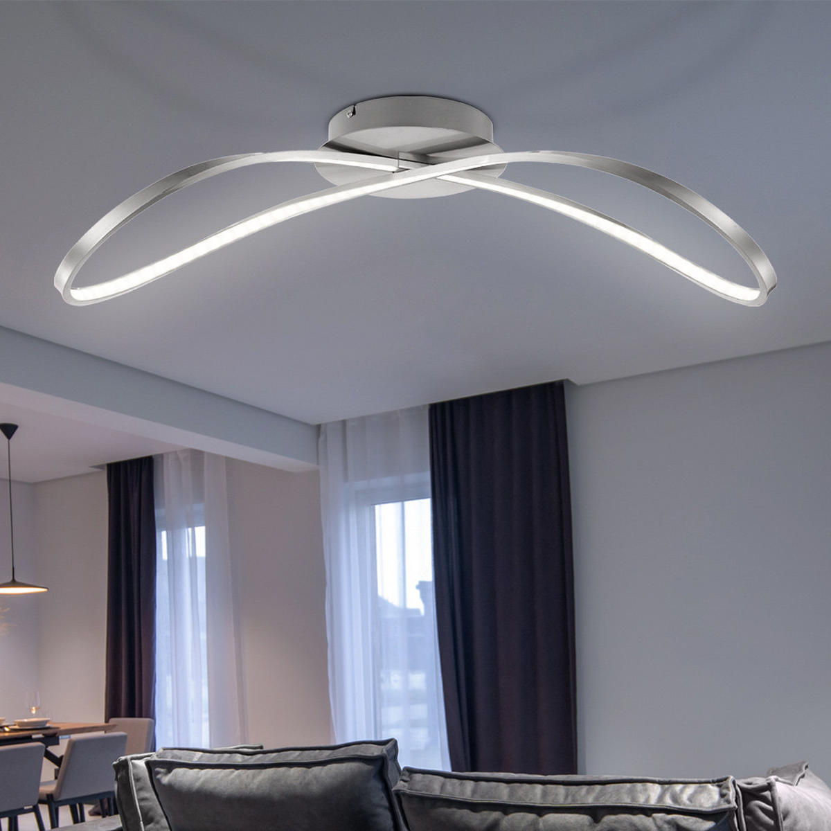LED DECKENLEUCHTE UNA Silber Nickel matt - Silberfarben, Metall (75/21/23cm) - Globo Lighting