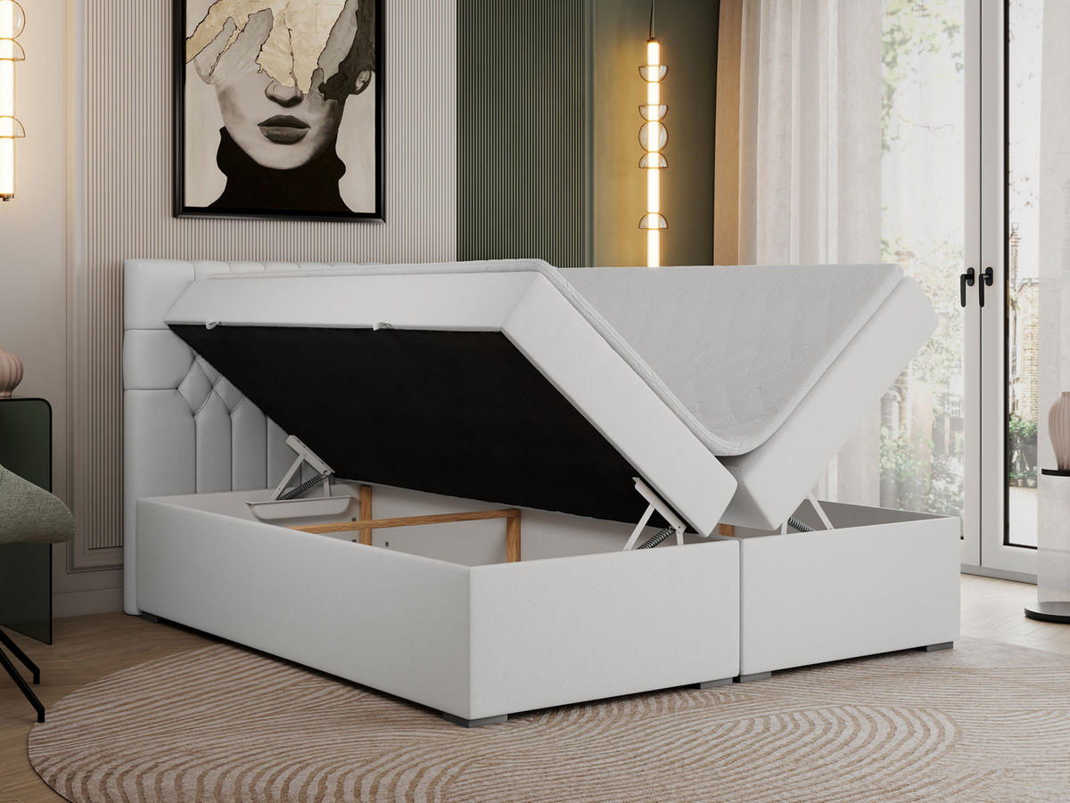BOXBETT PERA 120/200 Weiß Kunstleder - H3 - Weiß, Holz/Textil (120/200cm) - MKS