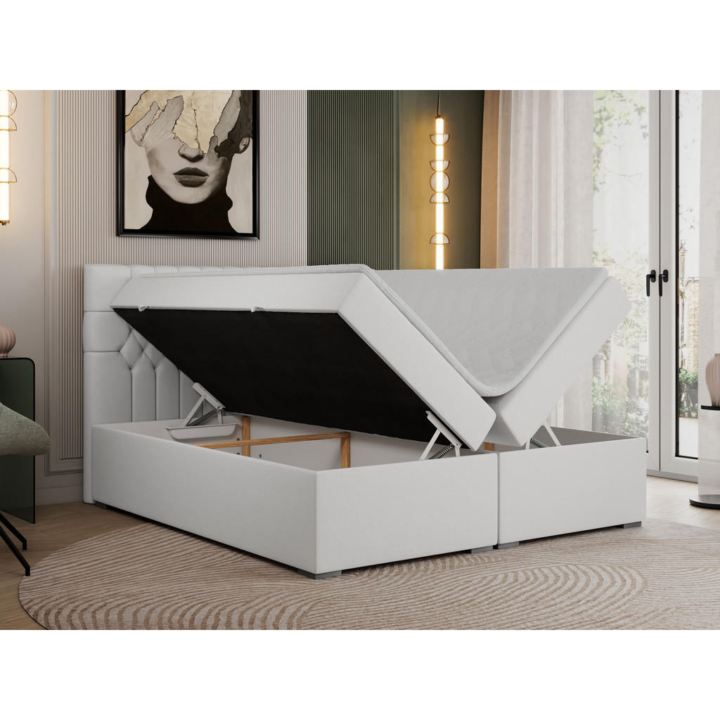 Thumbnail - MKS Boxbett, Weiß, Textil, 2-Sitzer, H4, Rechteckig, 180x200 cm, Schlafzimmer, Betten, Boxspringbetten