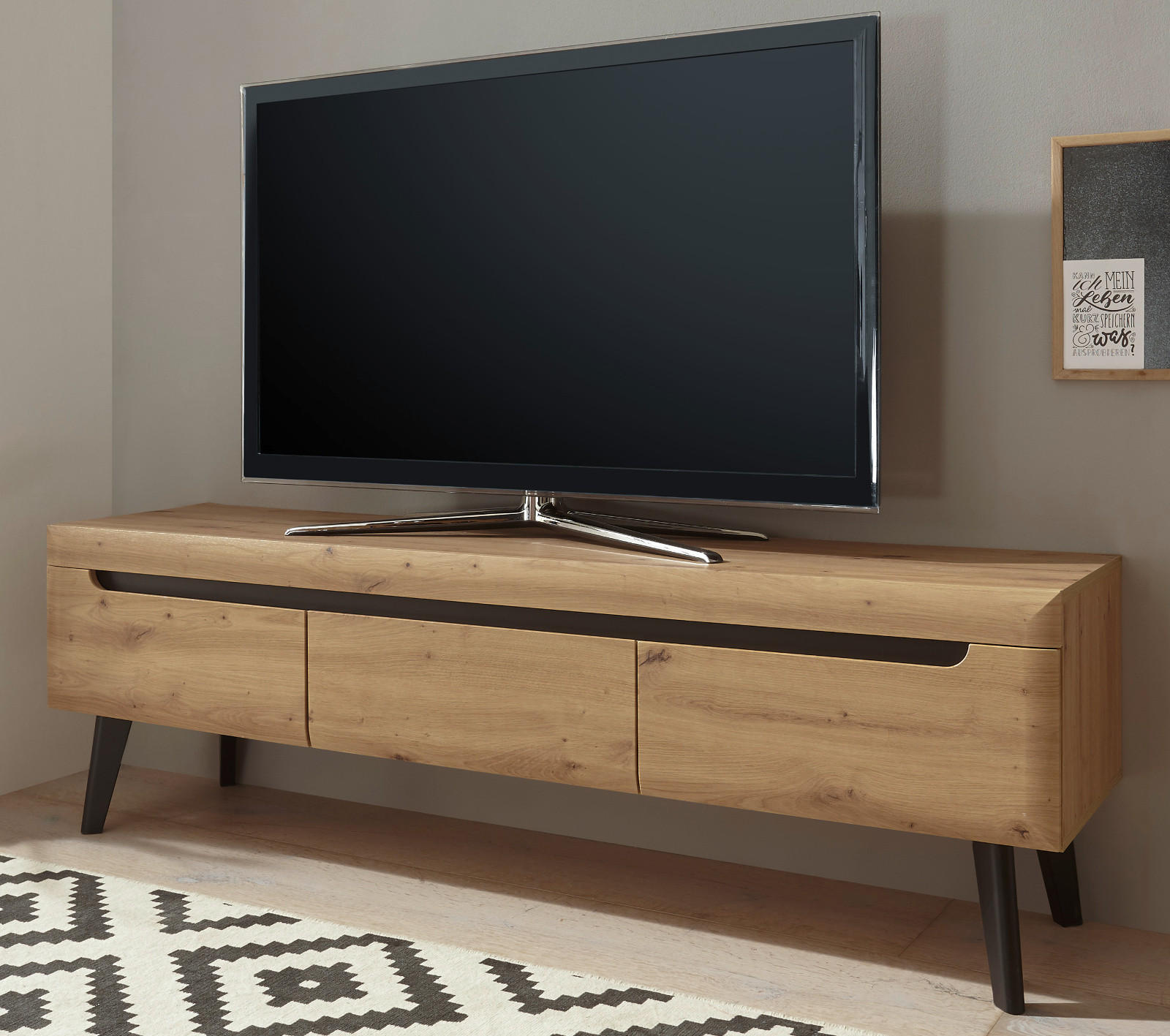 TV-LOWBOARD Artisan Eiche schwarz, TV-Unterteil skandinavisch, 160 x 50 cm - Schwarz/Eiche Artisan, Holzwerkstoff (160/50/40cm) - Furn.Design