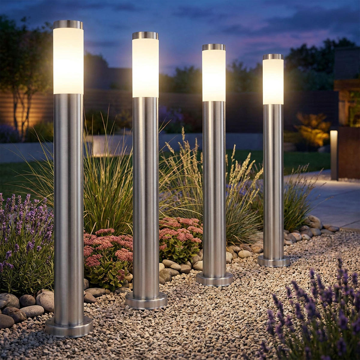 LED WEGELEUCHTE Edelstahl Silber opal 4er Set - Silberfarben, Metall (11/80/80cm) - Globo Lighting