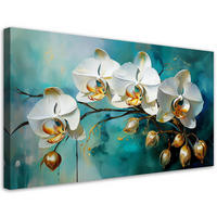 WANDBILD weiße orchideen auf türkisfarbenem hintergrund - Türkis, Textil (100/50cm) - Feeby