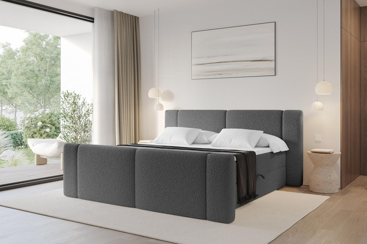 BOXBETT mit Matratze H4 - EVON Zanozek - 140x200 cm Grau - Taupe, Holzwerkstoff (140/200cm) - ALTDECOR