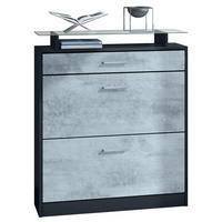 SCHUHSCHRANK Loret Front in Beton Oxid Optik - Hellgrau, Holzwerkstoff (89/104/23cm) - Vladon