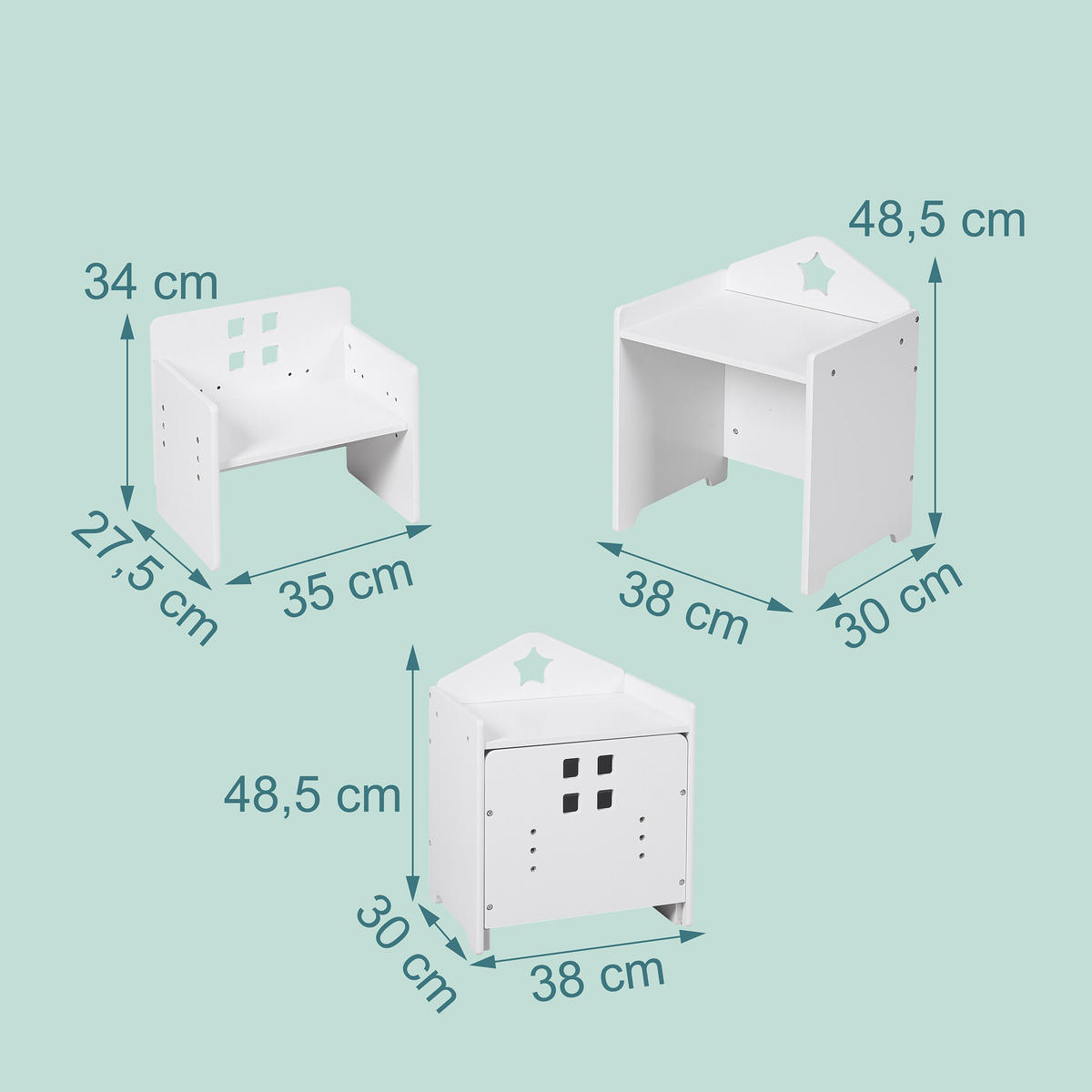 KINDERSITZGRUPPE Weiß 2-tlg.-Set MDF Kreidetafel - Weiß, Holzwerkstoff (38/48.5/30cm) - Relaxdays