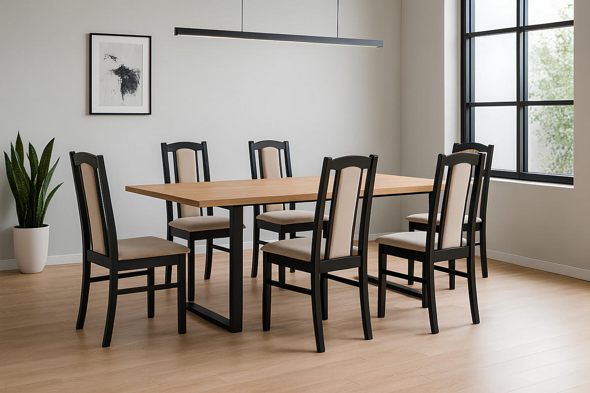 ESSZIMMERSTUHL - Set 6x Bos 7 Schwarz, paros 2 - Beige/Schwarz, Holz (43/96/40cm) - Leaf Design