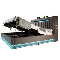 POLSTERBETT mit Stauraum und LED 180x200 cm Leinen Grau - Grau, Metall (180/200cm) - Meubliv