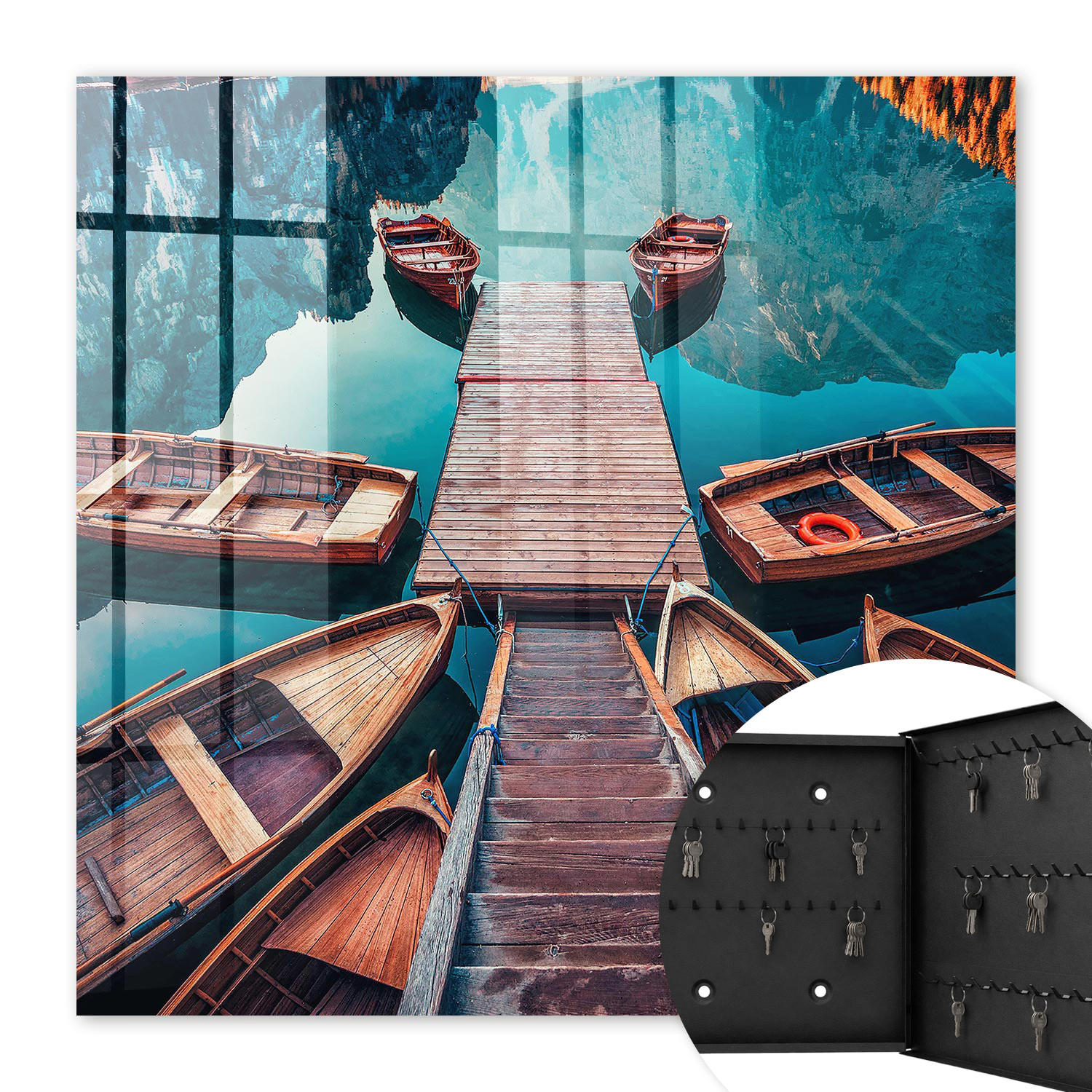 SCHLÜSSELBOX Schwarz 30x30 cm- Türöffnung nach rechts - Berglandschaft - Blau, Metall (30/30/5cm) - TULUP